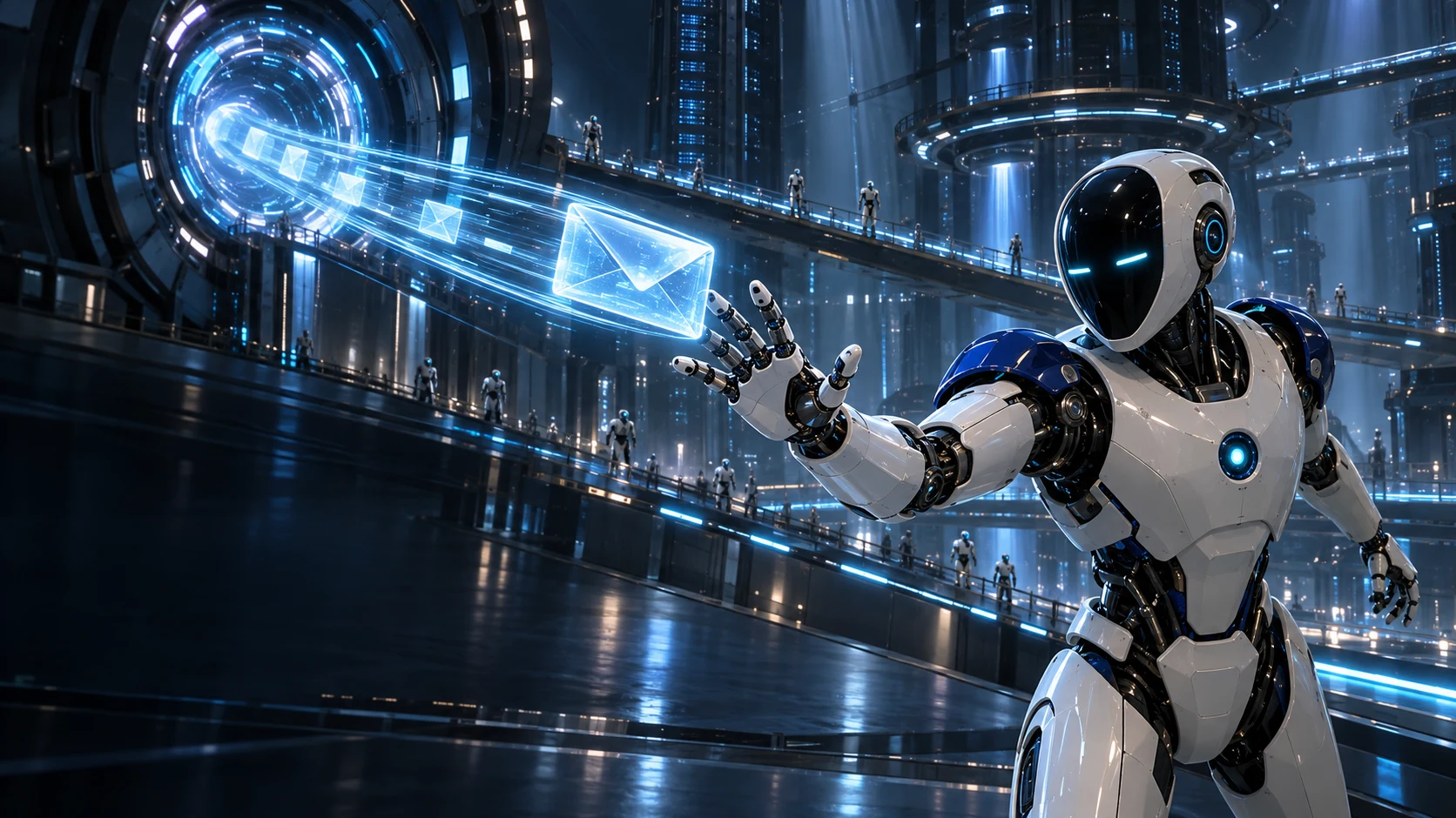 Robot intercepting a glowing customer message