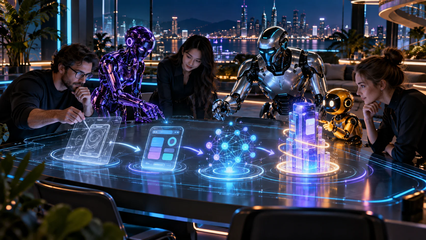 People and robots planning a project together