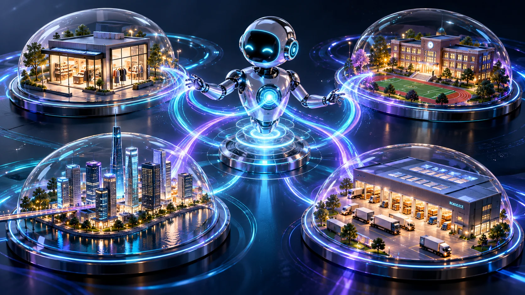 A hovering robot connecting miniature business worlds